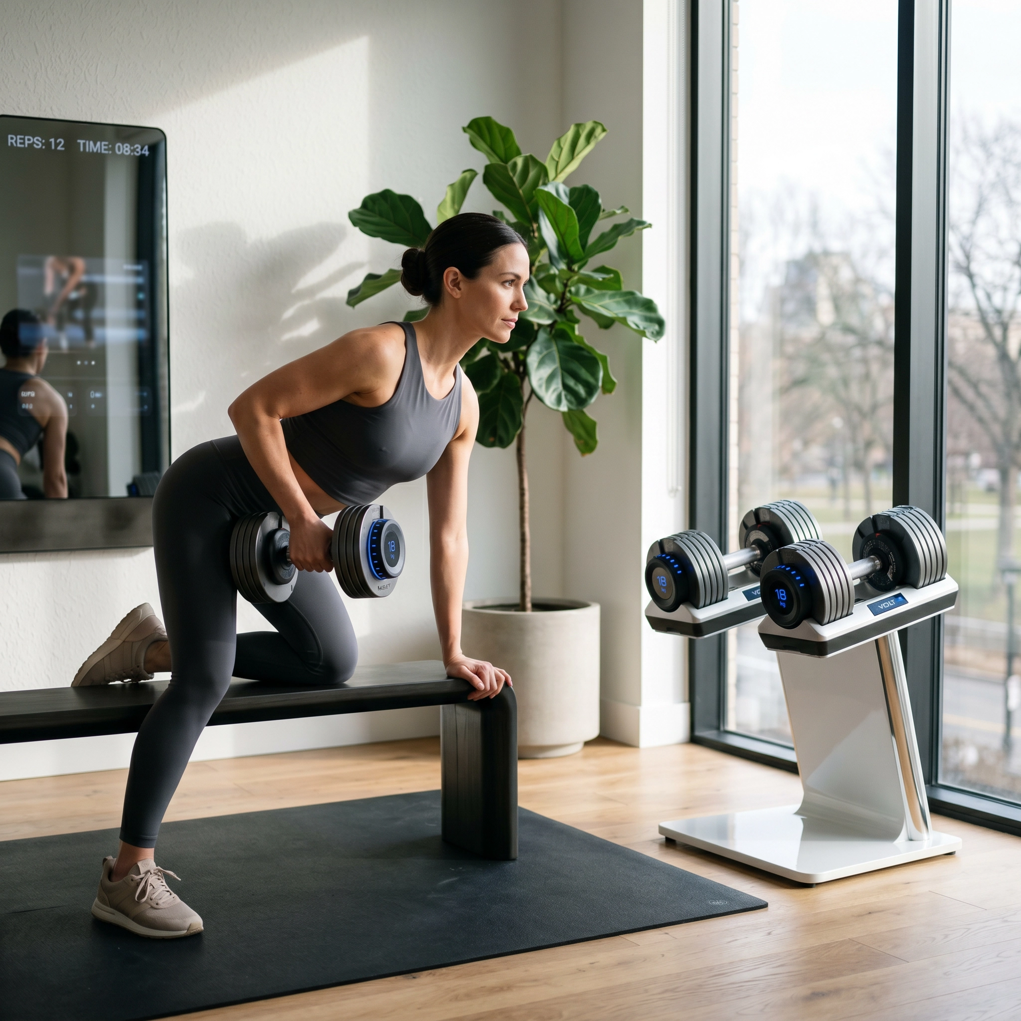 Hero photo showing a sleek futuristic home gym corner in 2026