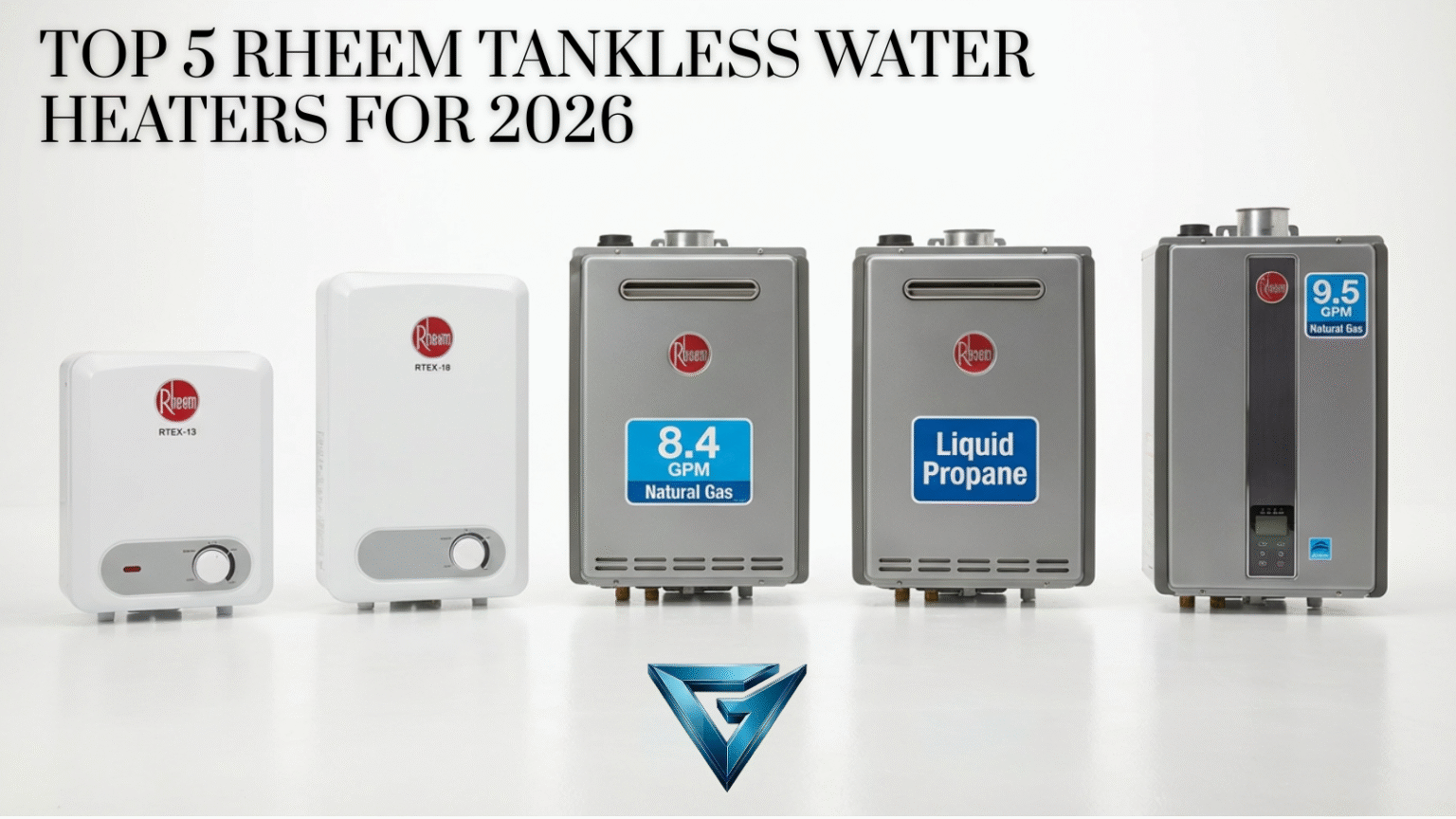 A modern Rheem tankless water heater installed cleanly on a wall
