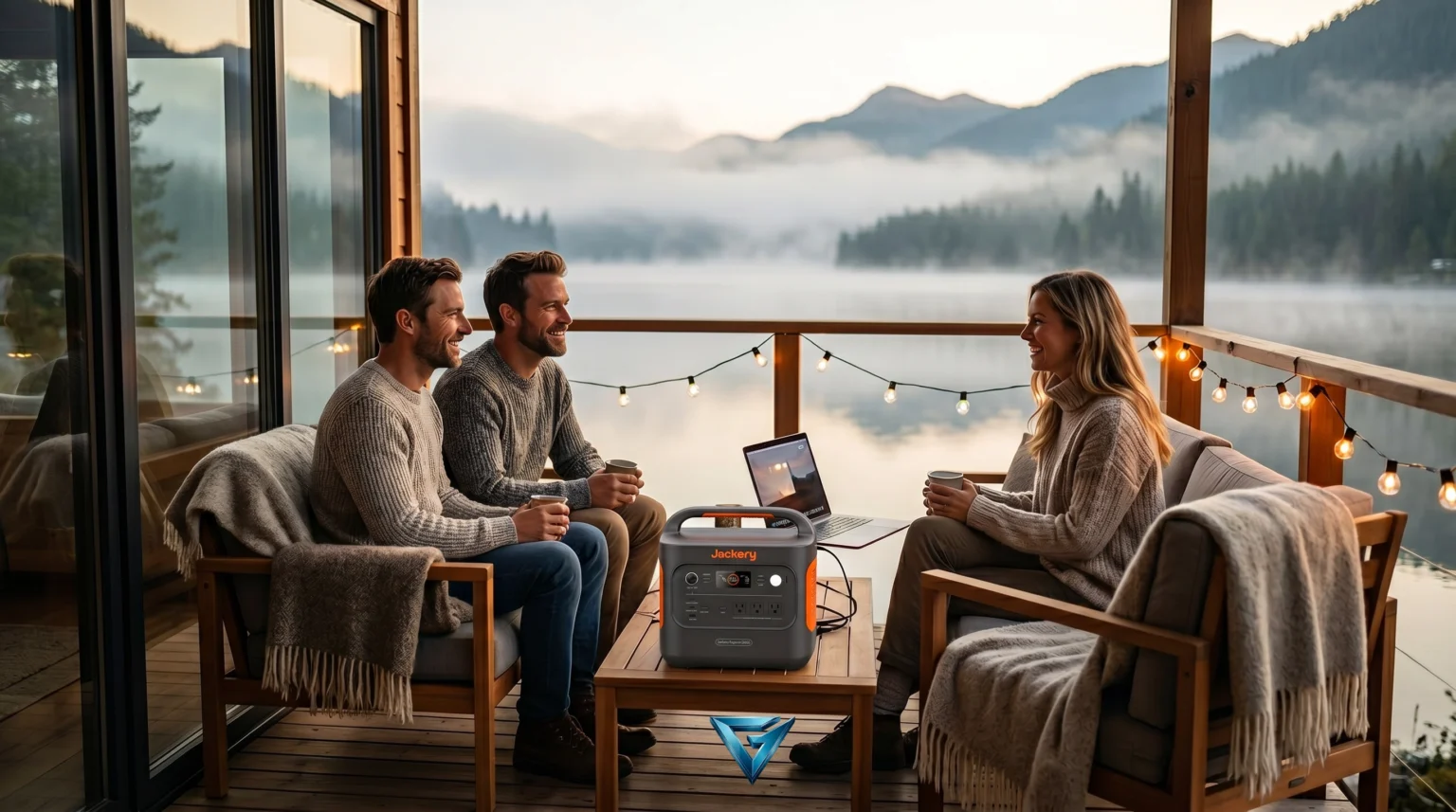 A modern Jackery portable power station charging devices outdoors