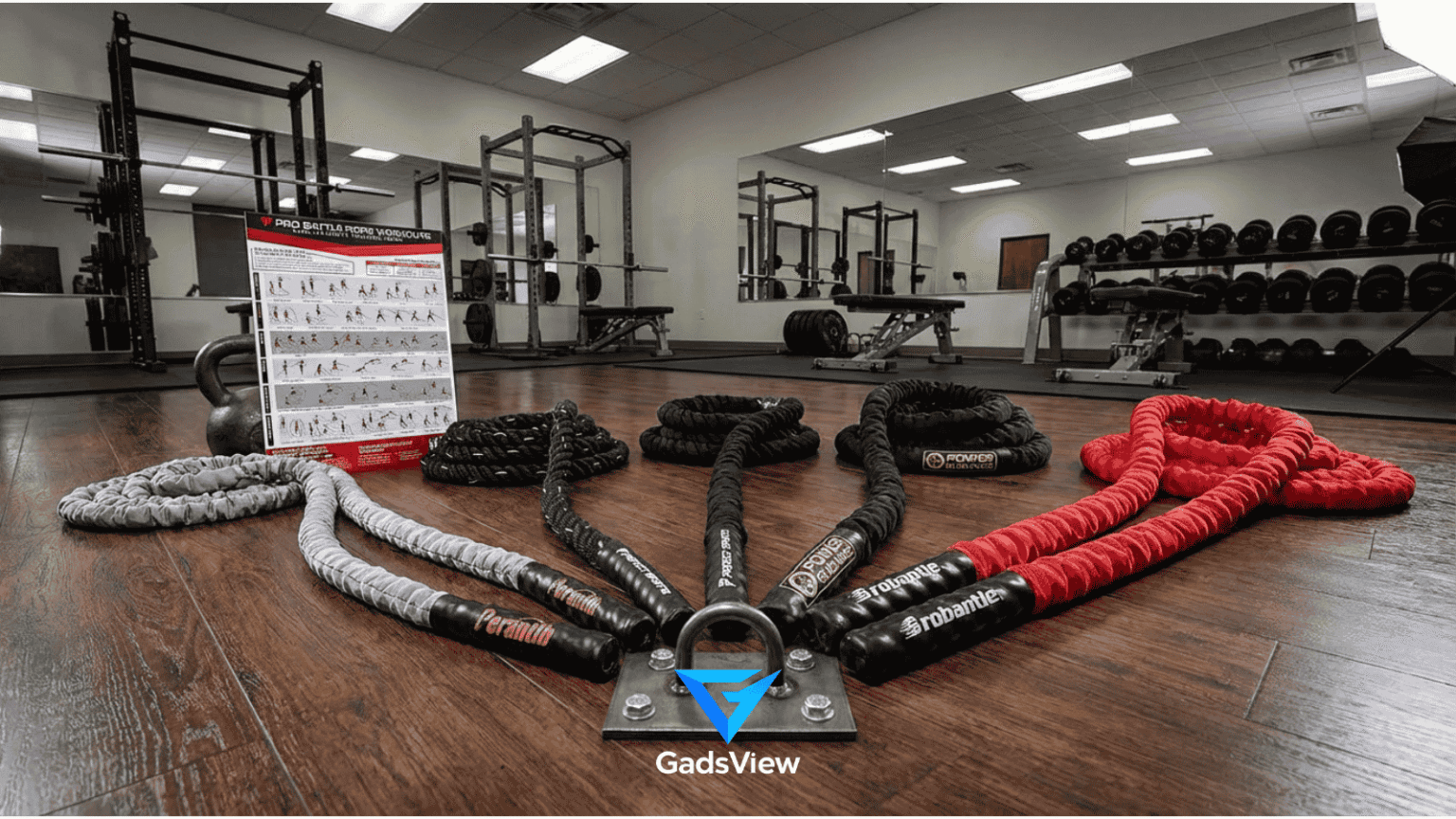 Person working out with conditioning ropes in a home gym